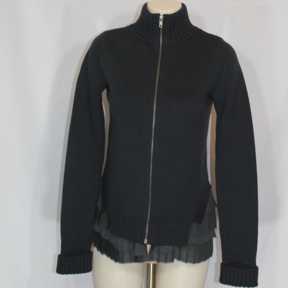 A.L.C. Women Cardigan Ribbed Wool Silk Knit Button Shawl Collar Zip size Small